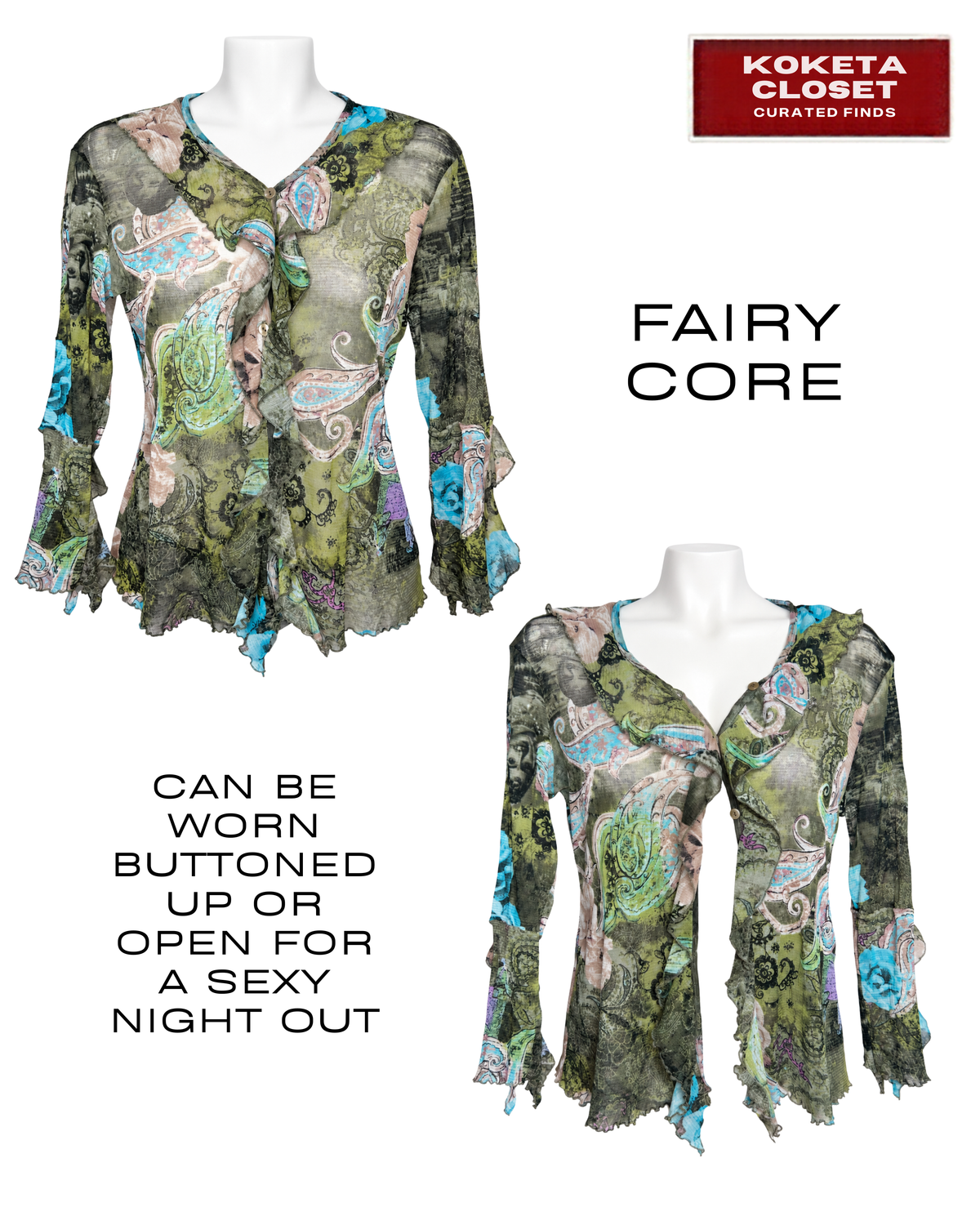 Enchanted Moss Sheer Ruffle Top