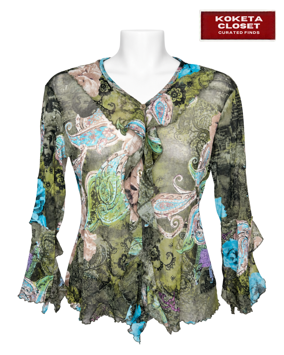 Enchanted Moss Sheer Ruffle Top