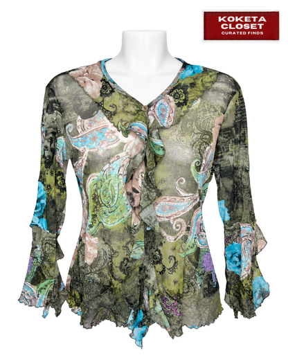 Enchanted Moss Sheer Ruffle Top