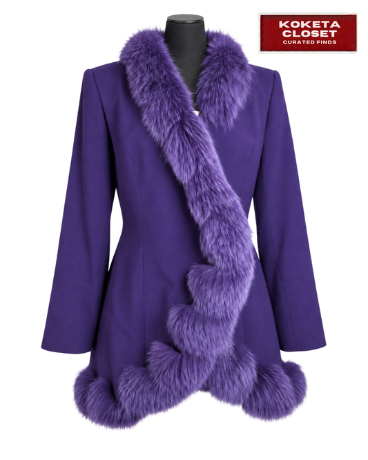 Vintage Eva Polini Couture Real Fur-Trim Coat