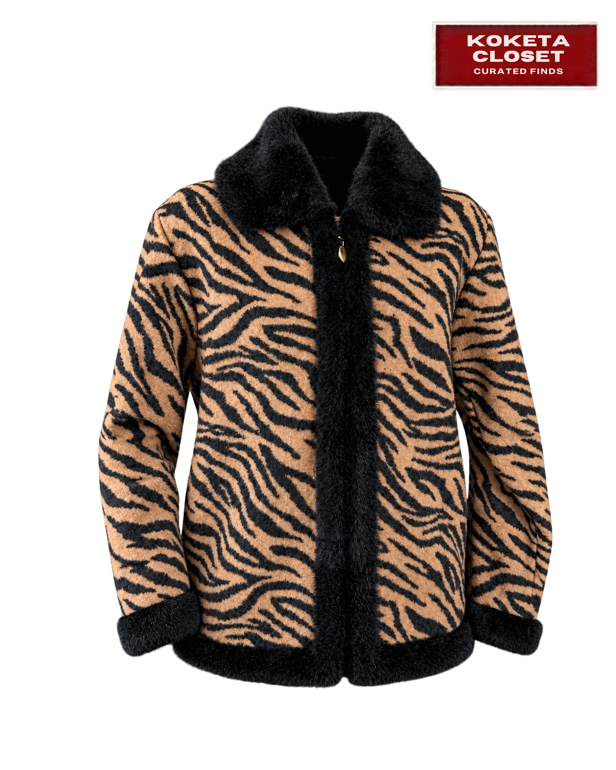 Tiger Stripe Zip-Up Jacket With Removable Collar