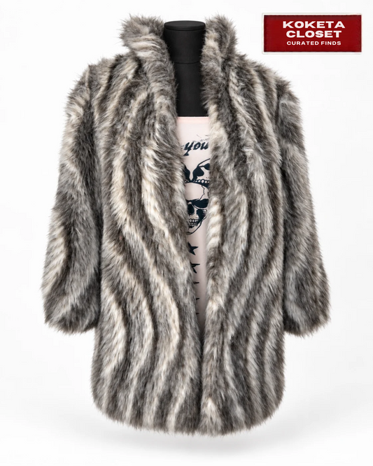 Vintage Astraka Silver Fox Faux Fur Coat