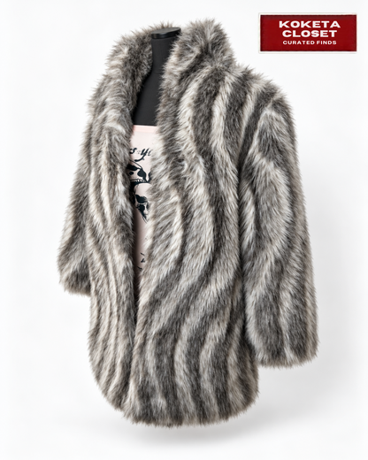 Vintage Astraka Silver Fox Faux Fur Coat
